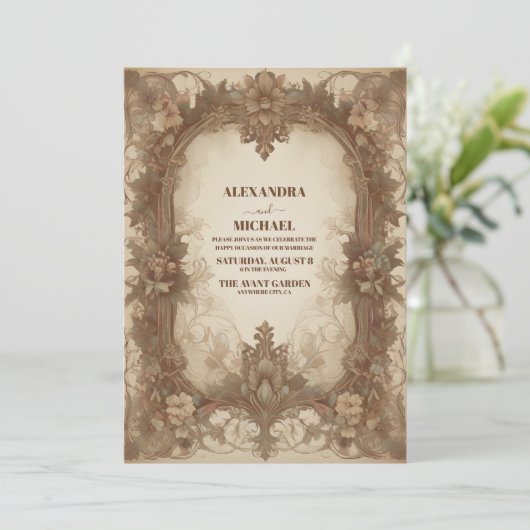 Mooie Art Nouveau Floral Wedding Kaart (Staand voorkant)