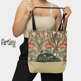 Mooie Art Nouveau Funny Cat  kleuren Tote Bag