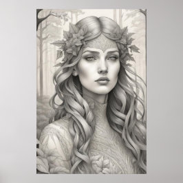 Mooie Art Nouveau meisje Spirit of the Bossen Poster