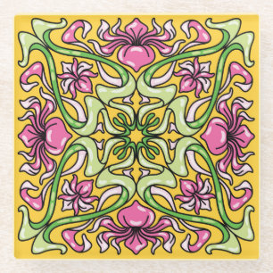 Mooie Art Nouveau-tegel met Iris-bloemen Glazen Onderzetter