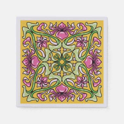 Mooie Art Nouveau-tegel met Iris-bloemen Servet (Voorkant)