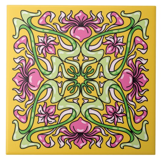 Mooie Art Nouveau-tegel met Iris-bloemen Tegeltje (Voorkant)