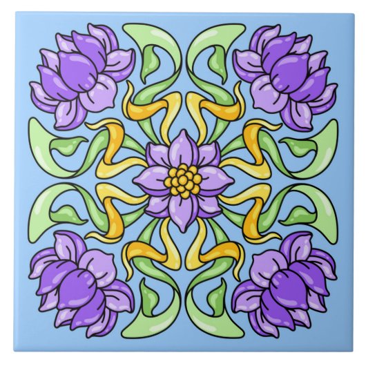 Mooie Art Nouveau-tegel met paarse bloemen Tegeltje (Voorkant)