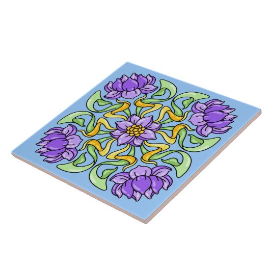 Mooie Art Nouveau-tegel met paarse bloemen Tegeltje (Zijkant)