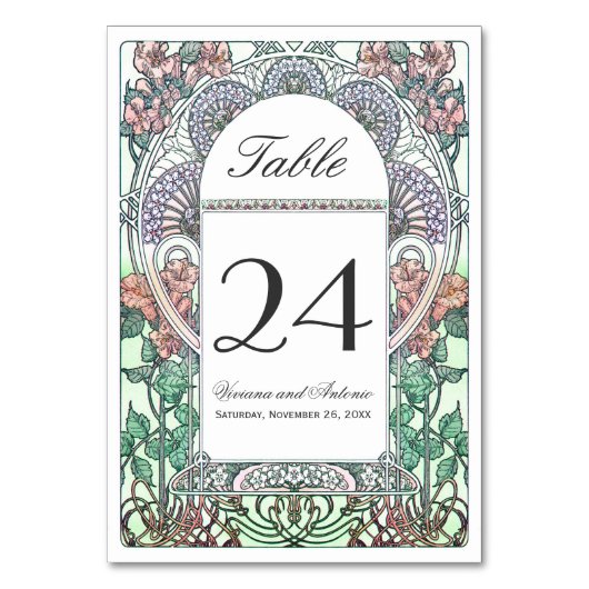 Mooie Art Nouveau Trouwtafel Nummers Kaart (Achterkant)