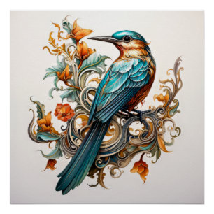 Mooie Art Nouveau Vogel Perfect Poster