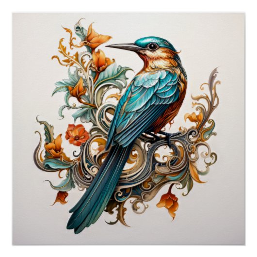 Mooie Art Nouveau Vogel Perfect Poster (Voorkant)