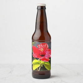 Mooie Artistieke Rode Tropische Hibiscus Flower Bier Etiket