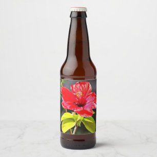 Mooie Artistieke Rode Tropische Hibiscus Flower Bier Etiket