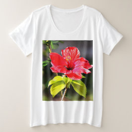 Mooie Artistieke Rode Tropische Hibiscus Flower Grote Maat T-shirt