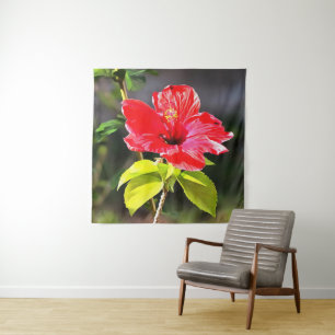 Mooie Artistieke Rode Tropische Hibiscus Flower Wandkleed