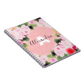 Mooie, artistieke Waterverf roze rozen met naam Notitieboek (Rechterzijde)