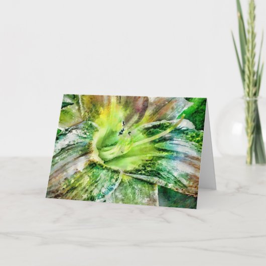 Mooie Artsy Lily Flower in Green Art Note Kaart (Voorkant)