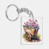 Mooie Aster bloemen in een wiel vat Sleutelhanger (Voorkant Links)