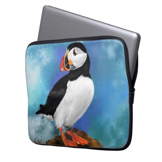 Mooie Atlantic Puffin Bird Laptop Slapje Laptop Sleeve (Voorkant Links)