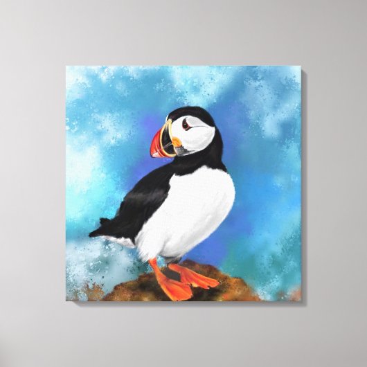 Mooie Atlantic Puffin Bird Painds Migned Canvas Afdruk (Voorkant)