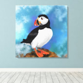 Mooie Atlantic Puffin Bird Painds Migned Canvas Afdruk (Insitu (Houten vloer))