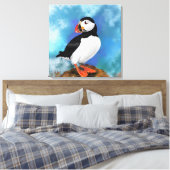 Mooie Atlantic Puffin Bird Painds Migned Canvas Afdruk (Insitu (Slaapkamer))