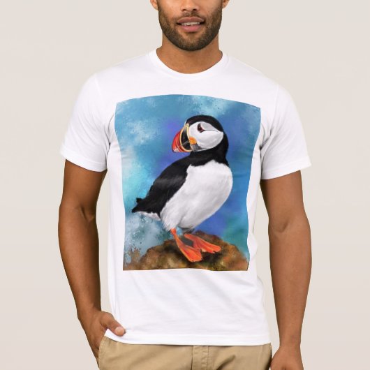 Mooie Atlantic Puffin Bird Painting Migned - T-shirt (Voorkant)