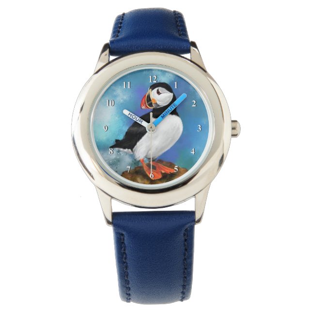 Mooie Atlantic Puffin Bird Painting Watch Horloge (Voorkant)