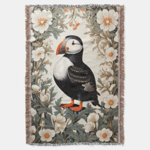 Mooie Atlantische Papegaaiduiker Witte Bloemen Deken