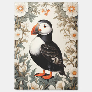 Mooie Atlantische Papegaaiduiker Witte Bloemen Magneet
