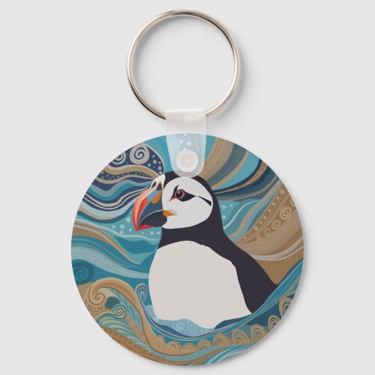 Mooie Atlantische Puffin Ocean Waves Sleutelhanger (Voorkant)