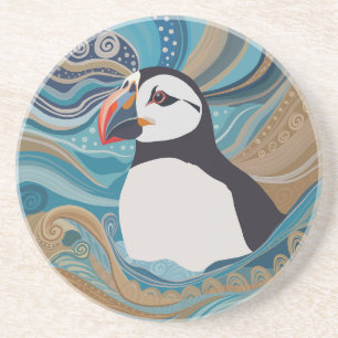 Mooie Atlantische Puffin Ocean Waves Zandsteen Onderzetter