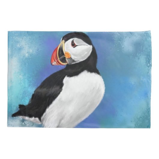 Mooie Atlantische puffin-vogelschilderkunst gemigr Kussensloop (Achterkant)