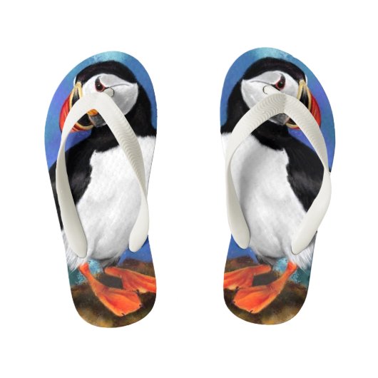 Mooie Atlantische puffin-vogelschilderkunst Kinder Teenslippers (Voetbed)