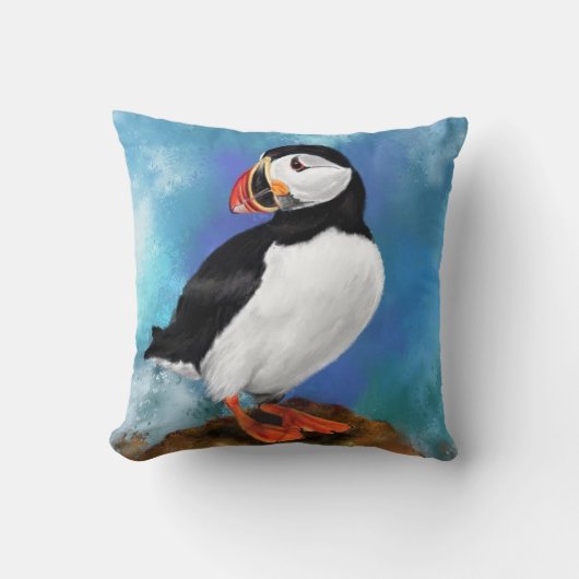Mooie Atlantische puffin-vogelschilderkunst Kussen (Voorkant)