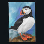 Mooie Atlantische puffin-vogelschilderkunst Theedoek<br><div class="desc">Beautiful Atlantic Puffin Bird Painting Migned Art Watercolor Clown Beak</div>