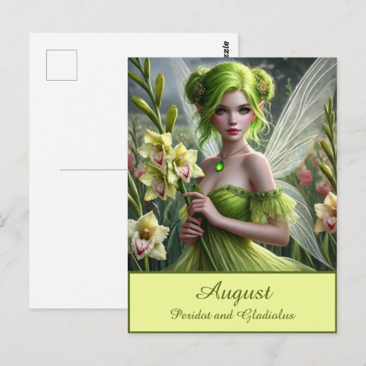 Mooie August Fairy in Gladioli Briefkaart (Voorkant / Achterkant)