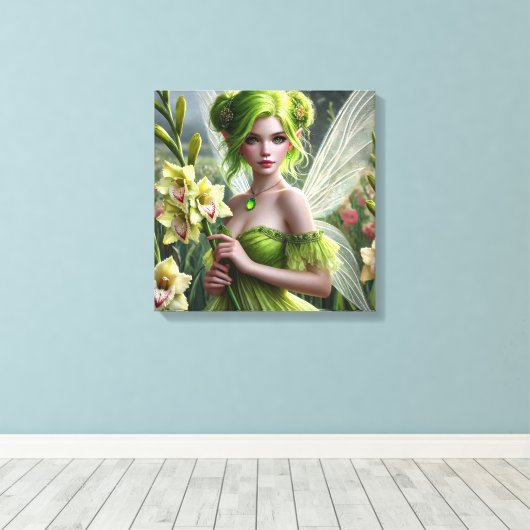 Mooie August Fairy in Gladioli Canvas Afdruk (Insitu (Houten vloer))