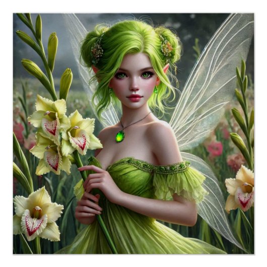 Mooie August Fairy in Gladioli Perfect Poster (Voorkant)