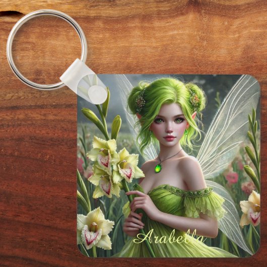 Mooie August Fairy in Gladioli Sleutelhanger (Voorkant)