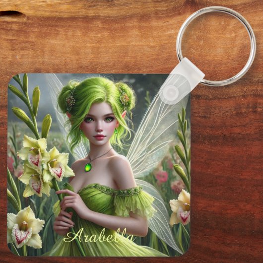 Mooie August Fairy in Gladioli Sleutelhanger (Achterkant)