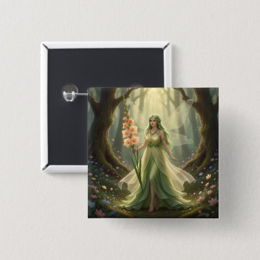 Mooie August Peridot Fairy Vierkante Button 5,1 Cm (Voorkant /achterkant)