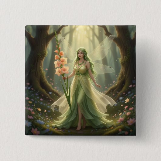 Mooie August Peridot Fairy Vierkante Button 5,1 Cm (Voorkant)