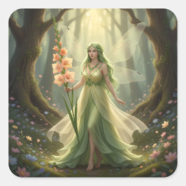 Mooie August Peridot Fairy Vierkante Sticker