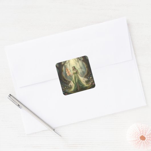 Mooie August Peridot Fairy Vierkante Sticker (Envelop)