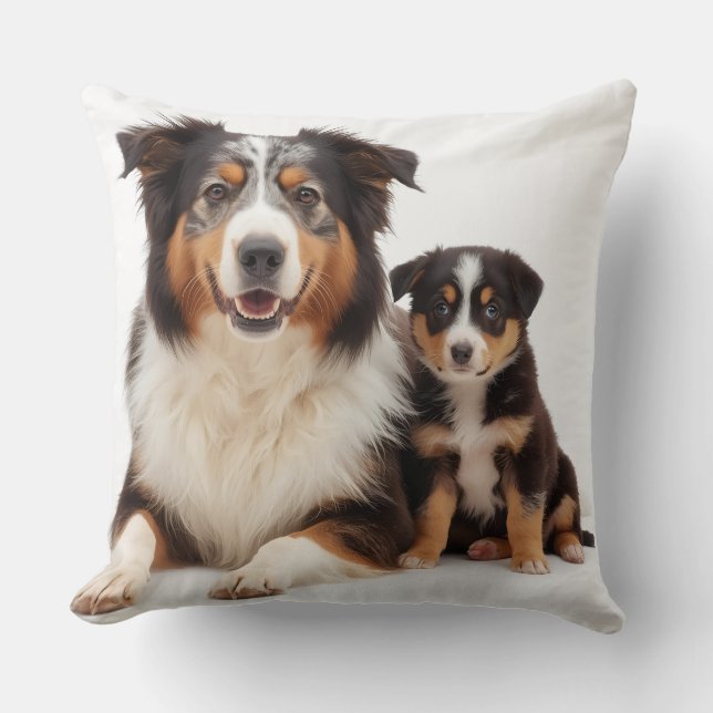 Mooie Australian Shepherd Moeder en Dochter Kussen (Voorkant)