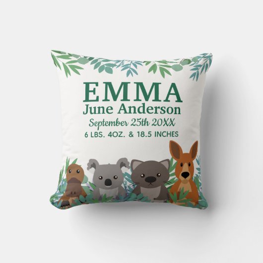 Mooie Australische Dieren Babykamer Kussen (Voorkant)