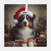 Mooie Australische Herder met Santa Hat Glas Ornament (Achterkant)