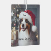 Mooie Australische Herder met Santa Hat Glas Ornament (Voorkant Rechts)