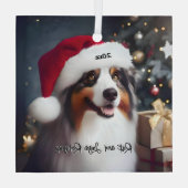 Mooie Australische Herder met Santa Hat Glas Ornament (Achterkant)