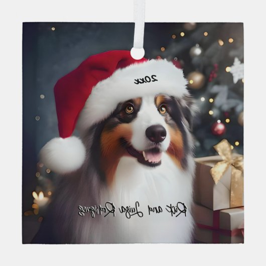 Mooie Australische Herder met Santa Hat Glas Ornament (Achterkant)