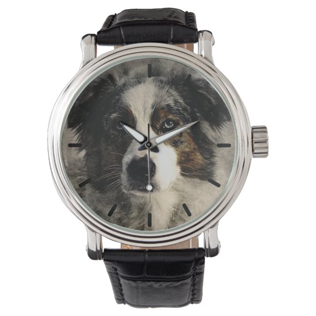 Mooie Australische Shepard Custom gepersonaliseerd Horloge (Voorkant)