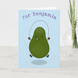 Mooie avocado springtouw cartoonillustratie kaart
