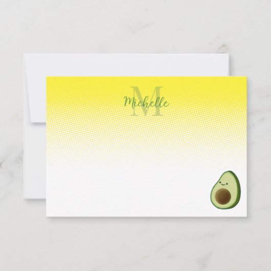 Mooie Avocadotekening Gepersonaliseerd Monogram Notitiekaartje (Voorkant)
